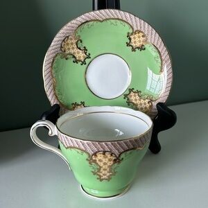 Vintage Aynsley Green and Gold Teacup and Saucer